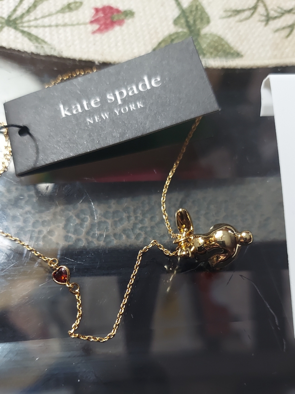 Kate Spade gold-tone bunny pendant necklace with red crystal accent & Earrings - Picture 2 of 4